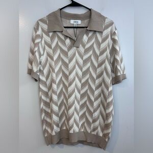 NWT Jason Wu Johnny Collar Silk & Cotton Jacquard Polo Taupe/White Size Medium